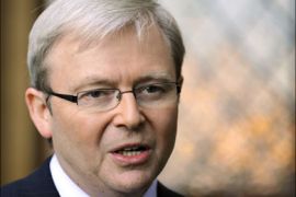 afp ; Australian Prime Minister Kevin Rudd speaks to media following the launch of a cancer facility at Government House in Sydney on April 17, 2009. Rudd was questioned by media