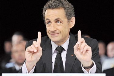 AFP - French President Nicolas Sarkozy gestures as he delivers a speech during a meeting dedicated to security on April, 21 2009 in Nice, southern France. AFP PHOTO ERIC