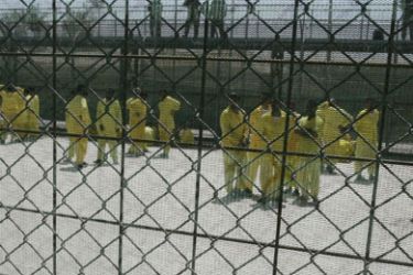 Prisoners are seen at Camp Cropper, a U.S. detention centre near Baghdad airport