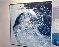 لقطة من المعرض تظهر بحر ويدل بالمحيط المتجمد الشمالي (الجزيرة نت)