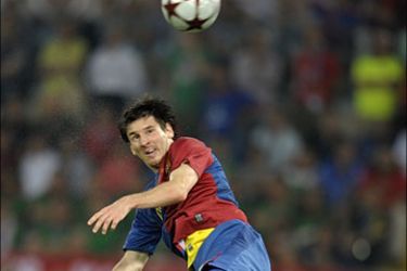 afp - Barcelona's Argentinian forward Lionel Messi heads the ball to score against Manchester United's Dutch goalkeeper Edwin van der Sar during the final of the UEFA football