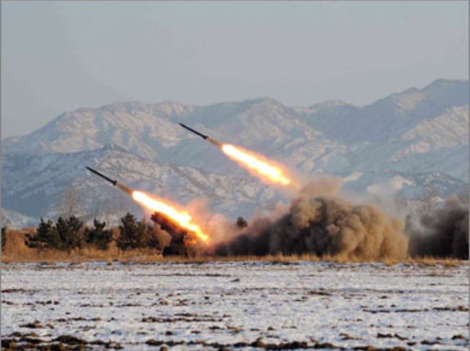 This undated handout photo released by the Korean Central News Agency on January 5, 2009 shows a missile-firing drill at an undisclosed location in North Korea.