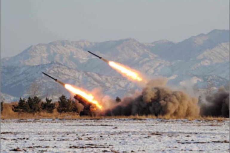 This undated handout photo released by the Korean Central News Agency on January 5, 2009 shows a missile-firing drill at an undisclosed location in North Korea.
