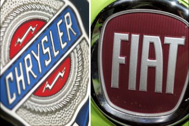 epa : epa01682214 (FILE) A composite file picture dated 19 February 2007 shows the logo of US American carmaker Chrysler (L) on a Chrysler car in Frankfurt Main, Germany,