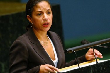 United States Ambassador to the United Nations Susan Rice speaks at the United Nations conference on the World Financial and Economic Crisis