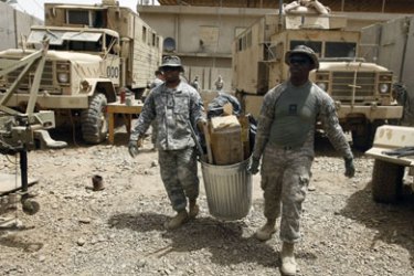 US soldiers from the 1st Cavalry Division clear out their joint security station in preparation to hand control of the base to the Iraqi army in Baghdad's Sadr city on June 11, 2009