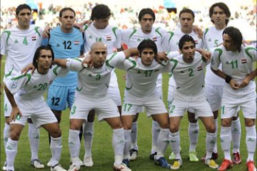 Iraqi defender Fareed Majeed, Iraqi goalkeeper Mohammed Kassid, Iraqi defender Salam Shaker, Iraqi defender Ali Hussein Rehema