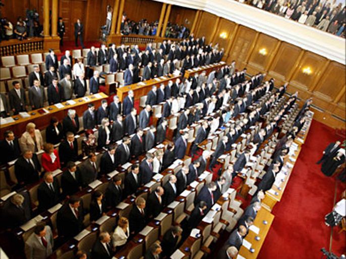 A general view of Parliament hall during the opening session of the 41st Bulgarian Parliament in Sofia on July 14, 2009. Bulgaria's new ruling centre-right GERB party