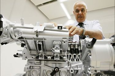 Lucio Bernard, diesel engine director at the Fiat Powertrain Technologies research center gestures during a Reuters interview at the research center in Orbassano
