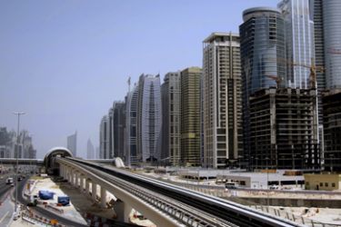 The Dubai metro track is seen along Dubai's Shiekh Zayed road on September 09, 2009, as the Gulf emirate prepares to open its new metro network in a bid to cut dependency