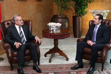 A handout picture from the Lebanese photo agency Dalati and Nohra shows Lebanese President Michel Sleiman (L) meeting with Prime minister-designate Saad Hariri