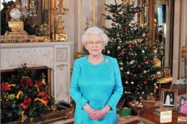 Picture dated on December 10, 2009 shows Queen Elizabeth II posing prior to the recording of her Christmas Day broadcast to the Commonwealth, in the White Drawing Room at Buckingham Palace.