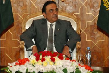 In this picture taken on December 1, 2009, Pakistani President Asif Ali Zardari addresses a meeting in Islamabad. President Asif Ali Zardari was to chair crisis talks with Pakistan's ruling party December 19, 2009,