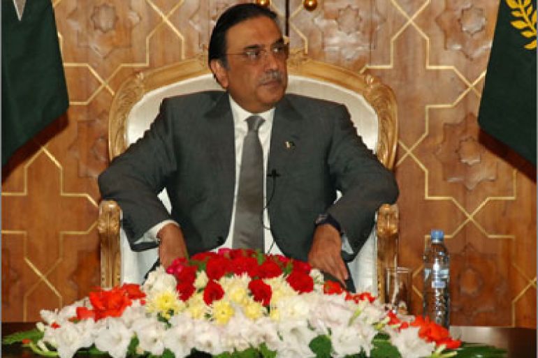 In this picture taken on December 1, 2009, Pakistani President Asif Ali Zardari addresses a meeting in Islamabad. President Asif Ali Zardari was to chair crisis talks with Pakistan's ruling party December 19, 2009,