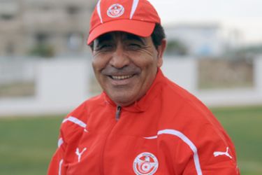 The new coach of the Tunisia National football team, Tunisian Faouzi Benzarti gestures during a training session on January 8, 2010, two day before the African Football Cup of Nations opening ceremony in Rades Olympic stadium in Tunis.