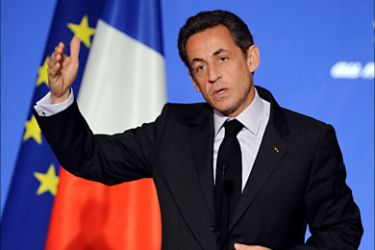 F_French President Nicolas Sarkozy delivers his New Year wishes to the Associative world on January 22, 2010 at the Elysee palace in Paris