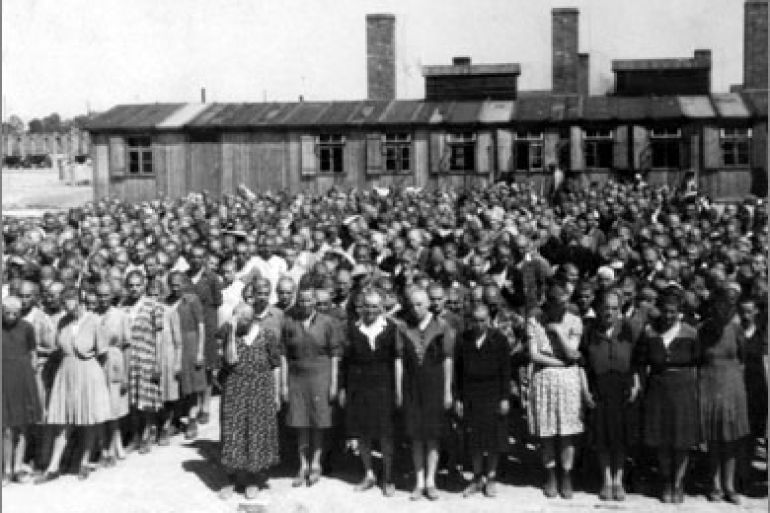 A photo taken 27 May 1944 in Oswiecim, showing women inside the Auschwitz-Birkenau extermination camp.