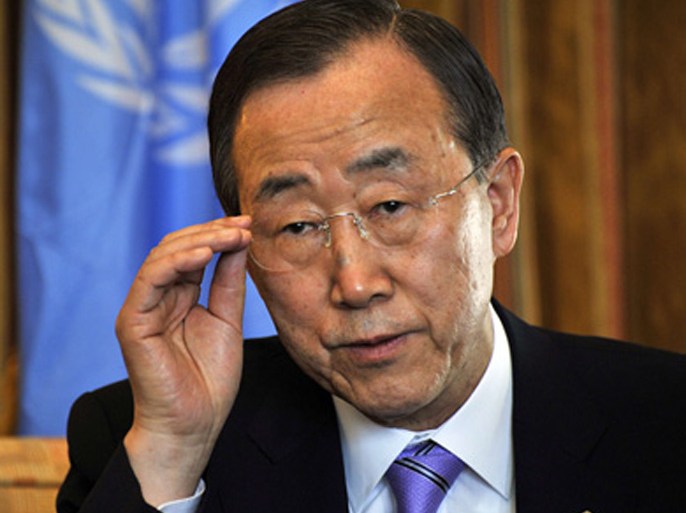 UN secretary general Ban Ki Moon adjust his glasses during an interview with AFP on January 30, 2010 in Addis Ababa. Moon is attending the African Union summit