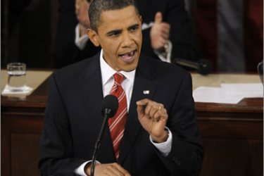 U.S. President Barack Obama speaks during his first State of the Union address on Capitol Hill in Washington January 27, 2010. REUTERS/Jason Reed (