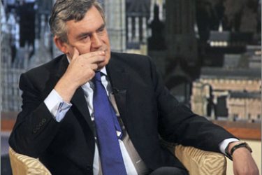 Britain's Prime Minister Gordon Brown is seen appearing on "The Andrew Marr Show" on the BBC in London, January 3, 2010 in this handout photograph