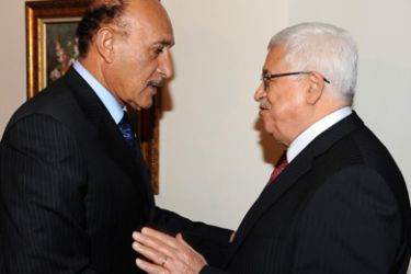 A handout picture released by the Palestinian Authority's Press Office (PPO) shows Palestinian leader Mahmud Abbas (R) during a meeting with Egyptian intelligence chief Omar Suleiman upon his arrival on January 3, 2010 in the Red Sea resort of Sharm el-Sheikh.