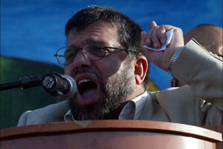 epa000433530 Hamas leader Hassan Yousef addresses a rally on Friday 13 May 2005 in the West Bank city of Qalqelya. Palestinian President Mahmoud Abbas on Wednesday rejected