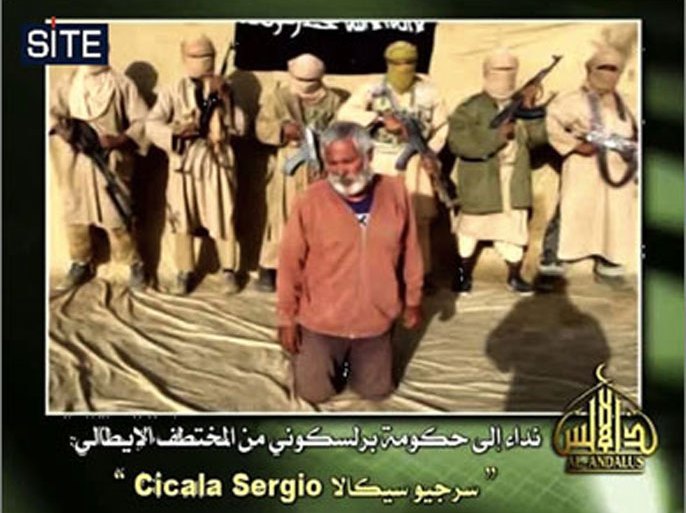 This image obtained on February 28, 2010 from the SITE, on February 27, 2010, Al-Qaeda in the Islamic Maghreb (AQIM) released an audio message of a plea from Italian captive Sergio Cicala, titled,