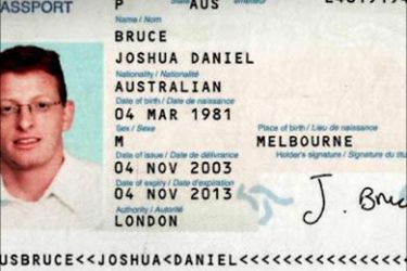 r_The passport copy of a man identified by Dubai authorities as Joshua Daniel Bruce of Australia is seen in this handout picture released by Dubai police February 24, 2010