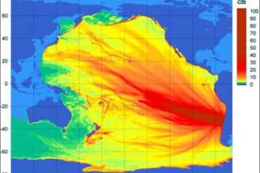 afp : This image obtained from the National Oceanic and Atmospheric Administration (NOAA) on February 27, 2010 shows a model of the preliminary forecast of the tsunami