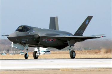 afp : (FILES)This US Navy handout image shows the F-35 Joint Strike Fighter Lightning II, built by Lockheed Martin as it takes off for its first flight on 15 December, 2006 to test the