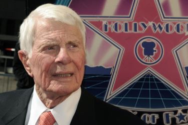F/(FILES) Dated October 30, 2009 filed photos shows actor Peter Graves poses for photos after being honored with a star on the Hollywood Walk of Fame in Hollywood. "Mission: Impossible" star Peter Graves, 83, died of a heart attack at his home on March 14, 2010 in Pacific Palisades, California.
