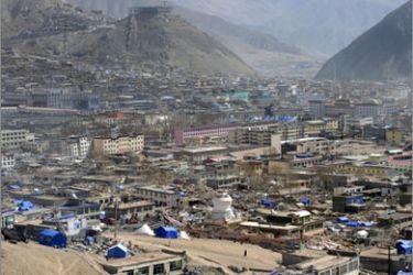 This view shows the earthquake-hit township of Jiegu, Yushu county, in China's northwestern province of Qinghai on April 19, 2010. Chinese President Hu Jintao