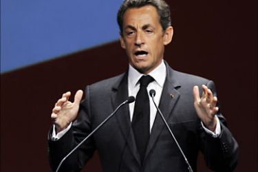 f_French President Nicolas Sarkozy speaks during his country's presentation as they bid for the 2016 European football championships on 28 May, 2010