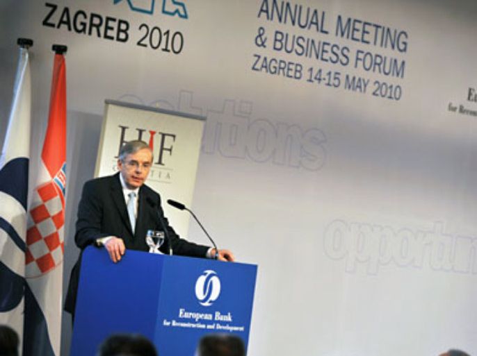 President of the European Bank for Reconstruction and Development (EBRD) Thomas Mirow delivers a speech at the beginning of the Investment Forum meeting in Zagreb on May 13, 2010. Croatia organized Investment Forum will provide the participants with an overview of Croatia’s
