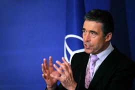NATO's Secretary General Anders Fogh Rasmussen speaks during a joint news conference with Bulgarian Prime Minister Boyko Borisov (unseen) after their meeting in Sofia on May 20, 2010. Rasmussen is currently on a two-day official visit in Bulgaria.
