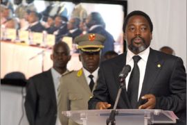 Democratic Republic of Congo's President Joseph Kabila delivers a speech during a gala dinner in Kinshasa June 29, 2010. Belgian King Albert II and his wife Queen Paola are on a three-day official visit to Congo to attend the celebrations of the 50th anniversary of