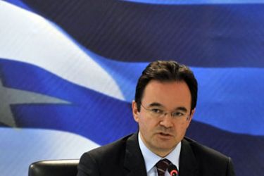 Greek Finance Minister George Papaconstantinou gives a press conference at the Finance Ministry in Athens on June 2, 2010 to unveil a vast, three-year privatization drive in transport, utilities and postal services to raise about a billion euros (1.22 billion US dollars) a year.