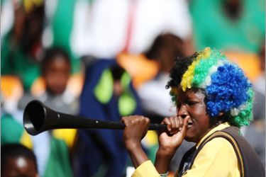 AFP- A South Africa supporter blows a vuvuzela as he cheers prior to the start of the Group E first round 2010 World Cup football match Netherlands vs. Denmark on June 14, 2010 at