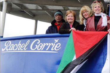 AFP- A picture uploaded to the freegaza.org photo site shows on October 29, 2009 Nobel Peace Laureate Mairead Maguire (2L) aboard the MV Rachel Corrie, a boat carrying some 750 tonnes of aid towards the blockaded Gaza Strip through the Mediterranean on June 3, 2010. AFP