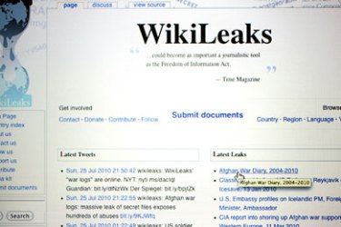 wikiLeaks main page on the website 26 July 2010