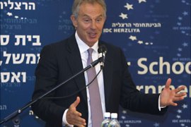 f_Quartet Middle East envoy Tony Blair delivers a speech during a conference named " Delegitimization of Israel” at the Interdisciplinary Center Herzliya's Lauder School