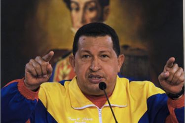 Venezuelan President Hugo Chavez speaks during a press conference in the presidential palace in Caracas on September 27, 2010. Chavez's leftist party PSUV won most seats in the National Assembly elections Sunday, but it lost full control. The PSUV won at least 94 seats, while combined opposition parties regained