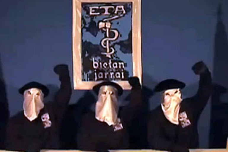 screen grab taken from Gara website displays an image of ETA armed Basque group members declaring a ceasefire on September 5, 2010, in the northern Spanish Basque town of Guernica