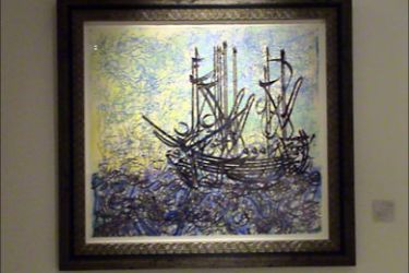 ) أحمد مصطفي (مصري 1943) السفينة 2000، ألوان زيتية ومائية على ورق خاص