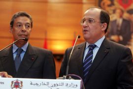 AS135 - Rabat, -, MOROCCO : Moroccan interior minister Taieb Cherk (L) listens as Moroccan minister of foreign affairs Taib Fassi Fihri speaks during a press conference on November 15, 2010 in Rabat.
