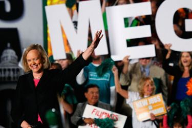 California Republican gubernatorial candidate and former eBay CEO Meg Whitman waves at supporters during a campaign event on October 31, 2010 in Burbank, California. Whitman is running for governor against Democratic gubernatorial candidate and Attorney General Jerry Brown