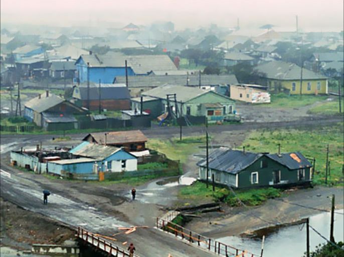 A file photo dated September 3, 1989 shows a general view of town of Kunashir, part of the Kuril chain of Russian islands in the Pacific between S Kamchatka and NE Hokkaido, Japan