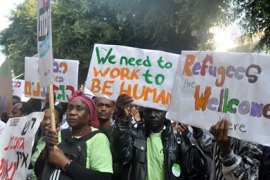 جانب من اعتصام ومظاهرة للمهاجرين الأفارقة في تل أبيب باليوم العالي لحقوق الإنسان