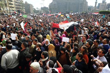 Eyptians protest at Tahrir square in central Cairo, Egypt, 31 January 2011. Protests against Egyptian President Hosni Mubarak