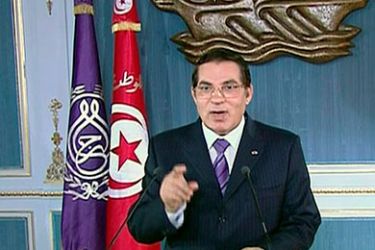 Tunisia's President Zine al-Abidine Ben Ali addresses the nation in this still image taken from video, January 13, 2011. Ben Ali, facing a wave of violent unrest, said he would not change the constitution to allow him to run again when his term expires in 2014.